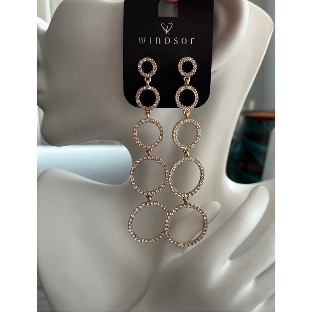 Brand New! Gold Rhinestone Dangle Earings